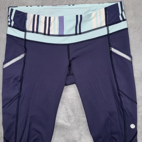 Lululemon Pants Womens 10 Purple Black Pace Rival Crop Activewear Side Pockets - Picture 3 of 11